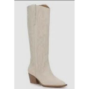 Crown Vintage Womens Tall Cowboy Boots Western Cream Square Toe Block Heel 7.5M